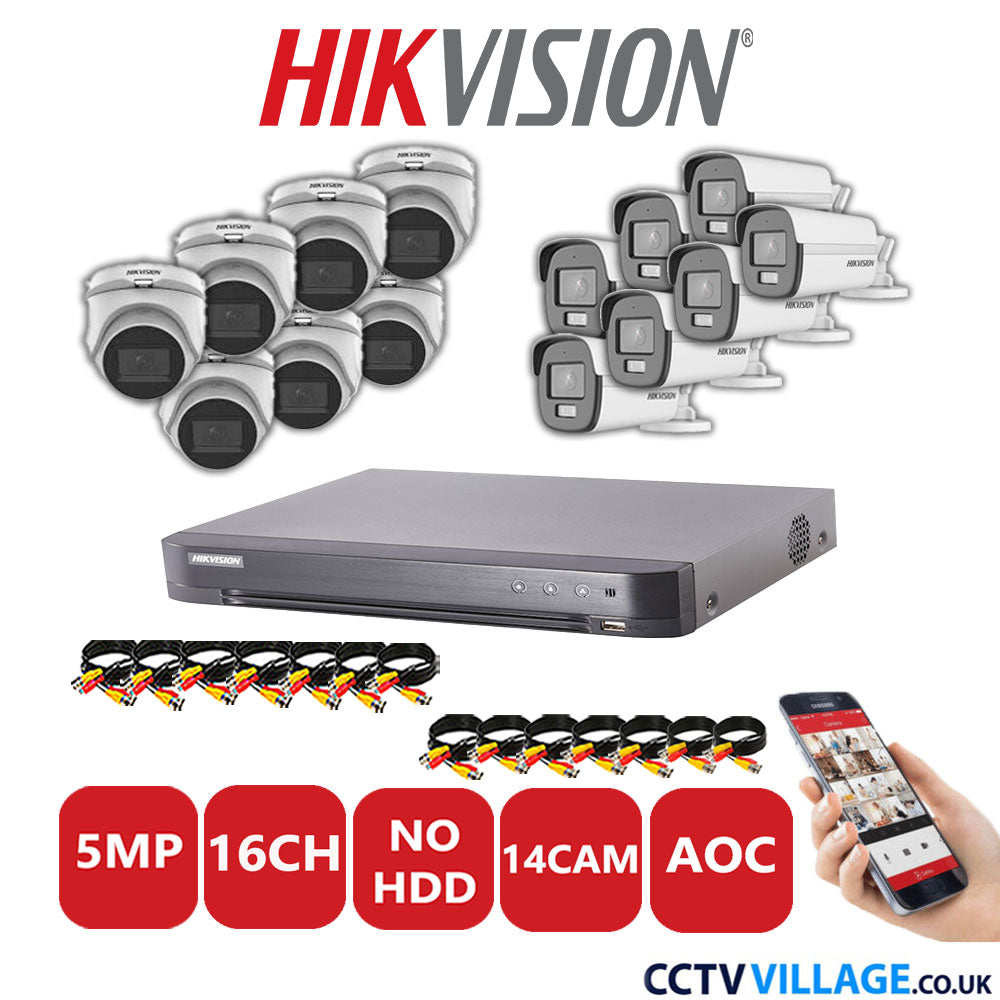 Hikvision 5MP Mix CCTV System 16 Channel DVR-iDS-7216HQHI-K1/4S with 7x Turret Cameras DS.2CE76HOT-ITMFS White & 7x Bullet Cameras DS.2CE12KF0T-LFS White No HDD Full Kit