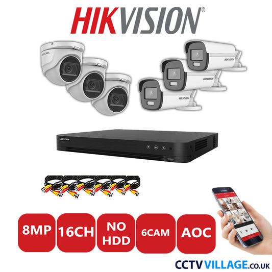 Hikvision 8MP Mix CCTV System 16 Channel DVR-iDS-7216HUHI-M2/S with 3x Turret Cameras DS.2CE76U1T-ITMF White & 3x Bullet Cameras DS.2CE12UF3T-E White No HDD Full Kit