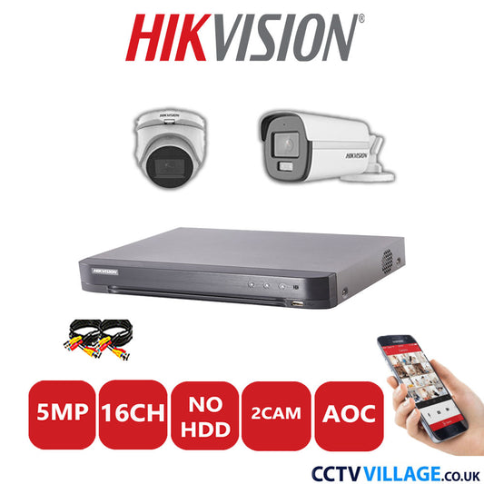 Hikvision 5MP Mix CCTV System 16 Channel DVR-iDS-7216HQHI-K1/4S with 1x Turret Camera DS.2CE76HOT-ITMFS White & 1x Bullet Camera DS.2CE12KF0T-LFS White No HDD Full Kit