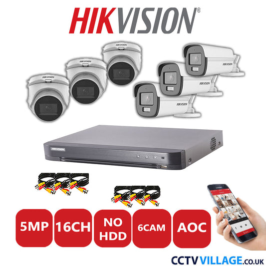 Hikvision 5MP Mix CCTV System 16 Channel DVR-iDS-7216HQHI-K1/4S with 3x Turret Cameras DS.2CE76HOT-ITMFS White & 3x Bullet Cameras DS.2CE12KF0T-LFS White No HDD Full Kit