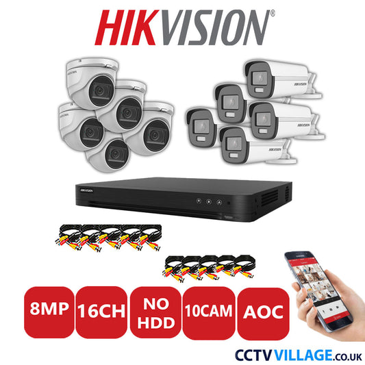 Hikvision 8MP Mix CCTV System 16 Channel DVR-iDS-7216HUHI-M2/S with 5x Turret Cameras DS.2CE76U1T-ITMF White & 5x Bullet Cameras DS.2CE12UF3T-E White No HDD Full Kit