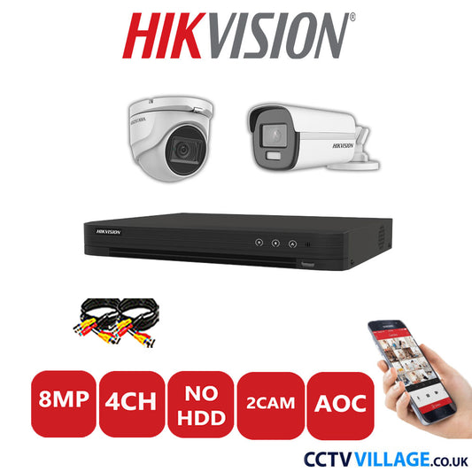 Hikvision 8MP Mix CCTV System 4 Channel DVR-iDS-7204HUHI-M1/S with 1x Turret Camera DS.2CE76U1T-ITMF White & 1x Bullet Camera DS.2CE12UF3T-E White No HDD Full Kit