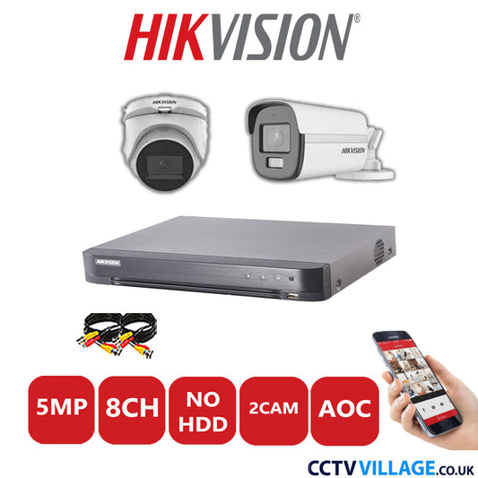 Hikvision 5MP Mix CCTV System 8 Channel DVR-iDS-7208HQHI-K1/4S with 1x Turret Camera DS.2CE76HOT-ITMFS White & 1x Bullet Camera DS.2CE12KF0T-LFS White No HDD Full Kit