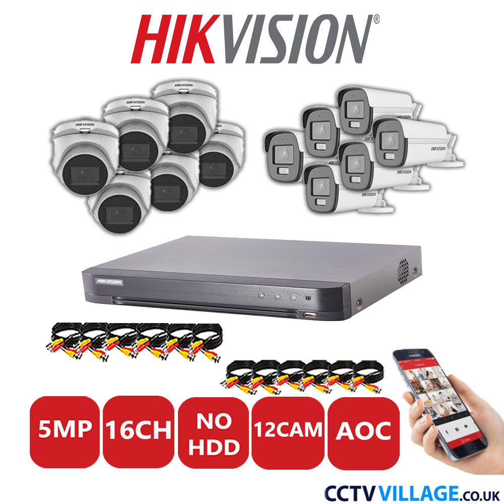 Hikvision 5MP Mix CCTV System 16 Channel DVR-iDS-7216HQHI-K1/4S with 6x Turret Cameras DS.2CE76HOT-ITMFS White & 6x Bullet Cameras DS.2CE12KF0T-LFS White No HDD Full Kit