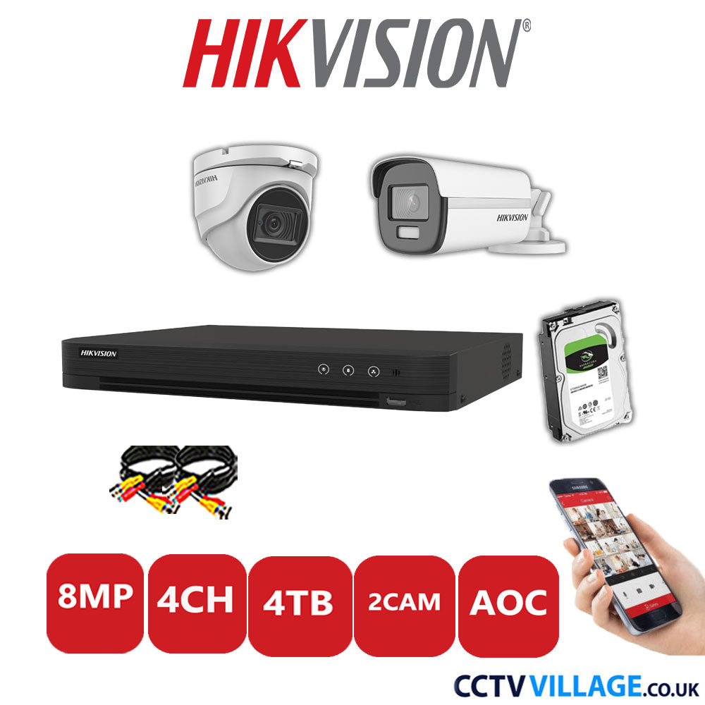 Hikvision 8MP Mix CCTV System 4 Channel DVR-iDS-7204HUHI-M1/S with 1x Turret Camera DS.2CE76U1T-ITMF White & 1x Bullet Camera DS.2CE12UF3T-E White 4TB HDD Full Kit