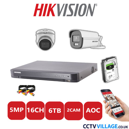 Hikvision 5MP Mix CCTV System 16 Channel DVR-iDS-7216HQHI-K1/4S with 1x Turret Camera DS.2CE76HOT-ITMFS White & 1x Bullet Camera DS.2CE12KF0T-LFS White 6TB HDD Full Kit