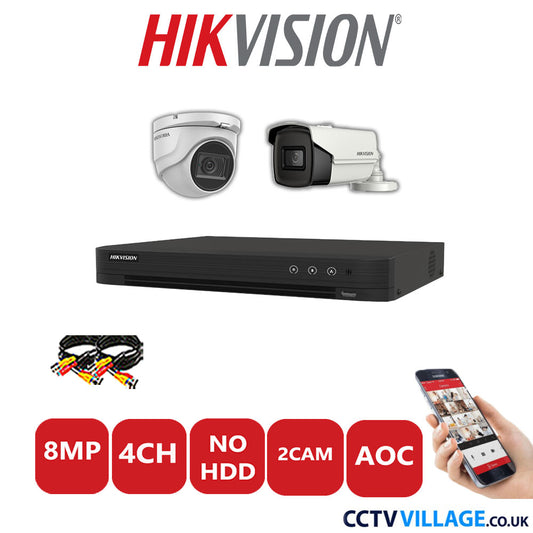 Hikvision 8MP Mix CCTV System 4 Channel DVR-iDS-7204HUHI-M1/S with 1x Turret Camera DS.2CE76U1T-ITMF White & 1x Bullet Camera DS.2CE16U1T-IT3F White No HDD Full Kit