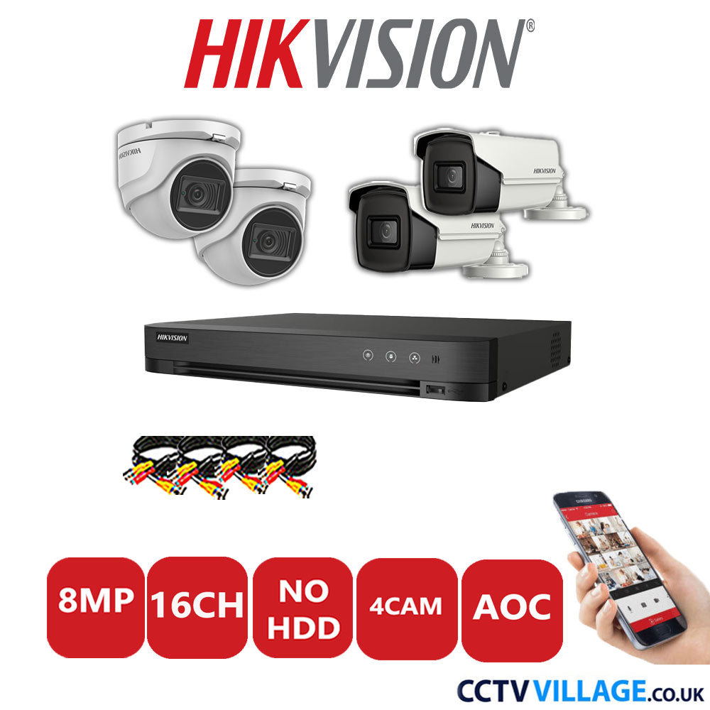 Hikvision 8MP Mix CCTV System 16 Channel DVR-iDS-7216HUHI-M2/S with 2x Turret Cameras DS.2CE76U1T-ITMF White & 2x Bullet Cameras DS.2CE16U1T-IT3F White No HDD Full Kit