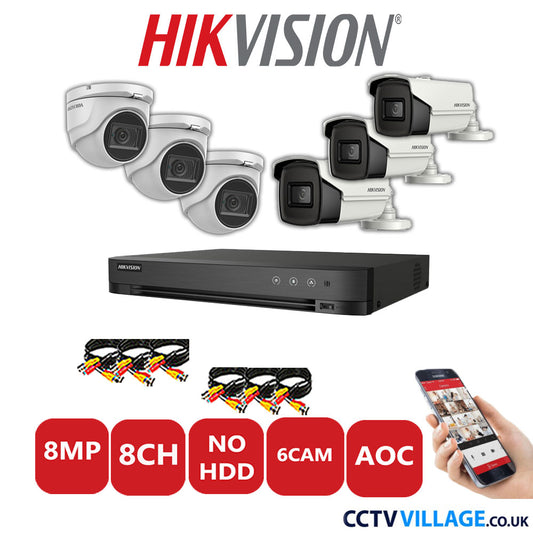 Hikvision 8MP Mix CCTV System 8 Channel DVR-iDS-7208HUHI-M1/S with 3x Turret Cameras DS.2CE76U1T-ITMF White & 3x Bullet Cameras DS.2CE16U1T-IT3F White No HDD Full Kit