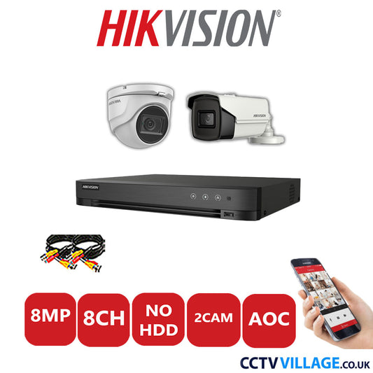 Hikvision 8MP Mix CCTV System 8 Channel DVR-iDS-7208HUHI-M1/S with 1x Turret Camera DS.2CE76U1T-ITMF White & 1x Bullet Camera DS.2CE16U1T-IT3F White No HDD Full Kit