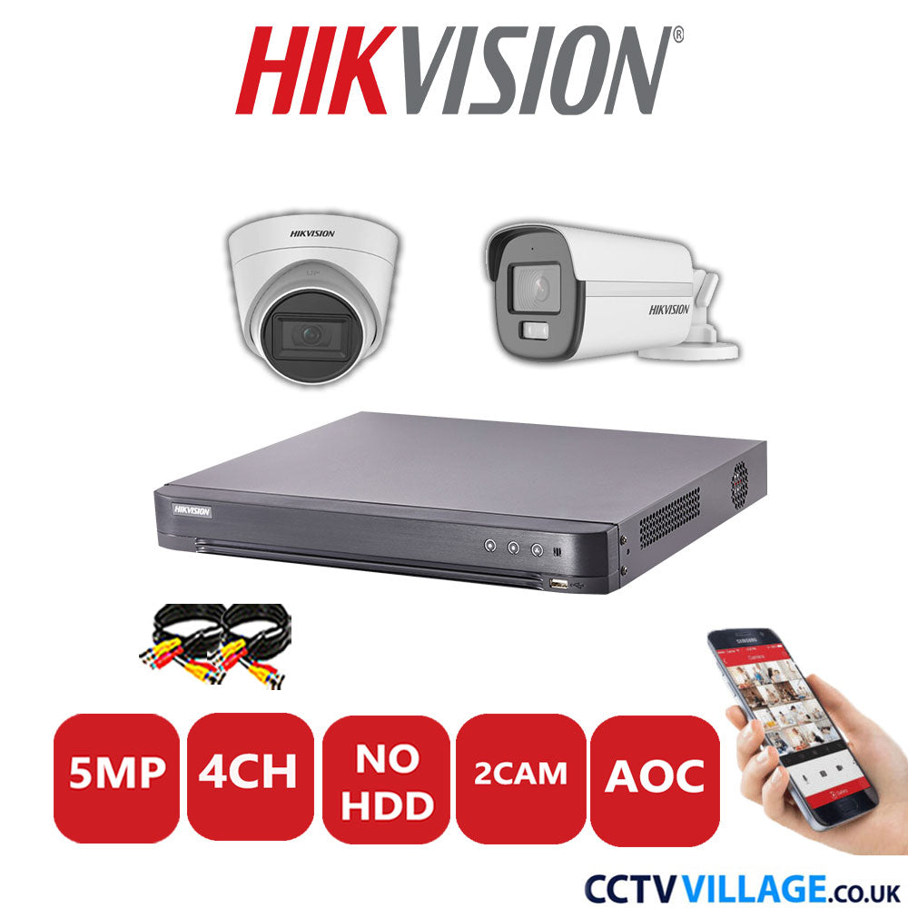 Hikvision 5MP Mix CCTV System 4 Channel DVR-iDS-7204HQHI-K1/2S with 1x Turret Camera DS-2CE78H0T-IT3FS White & 1x Bullet Camera DS.2CE12KF0T-LFS White No HDD Full Kit