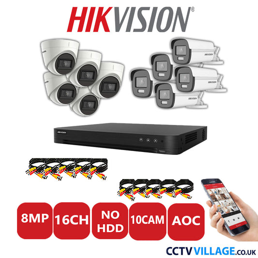 Hikvision 8MP Mix CCTV System 16 Channel DVR-iDS-7216HUHI-M2/S with 5x Turret Cameras DS.2CE78U1T-IT3F White & 5x Bullet Cameras DS.2CE12UF3T-E White No HDD Full Kit