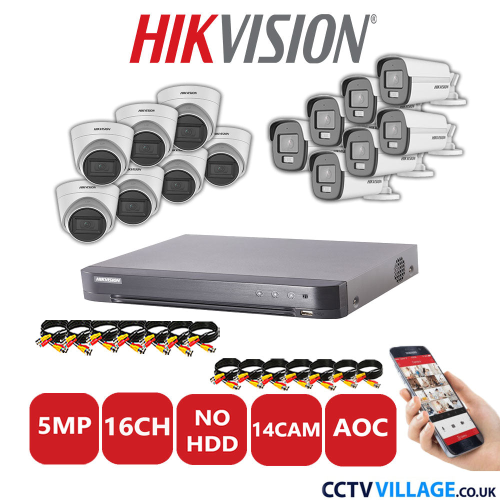 Hikvision 5MP Mix CCTV System 16 Channel DVR-iDS-7216HQHI-K1/4S with 7x Turret Cameras DS.2CE78HOT-ITM3S White & 7x Bullet Cameras DS.2CE12KF0T-LFS White No HDD Full Kit