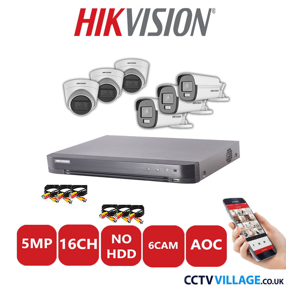 Hikvision 5MP Mix CCTV System 16 Channel DVR-iDS-7216HQHI-K1/4S with 3x Turret Cameras DS.2CE78HOT-ITM3S White & 3x Bullet Cameras DS.2CE12KF0T-LFS White No HDD Full Kit