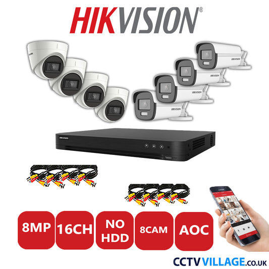 Hikvision 8MP Mix CCTV System 16 Channel DVR-iDS-7216HUHI-M2/S with 4x Turret Cameras DS.2CE78U1T-IT3F White & 4x Bullet Cameras DS.2CE12UF3T-E White No HDD Full Kit