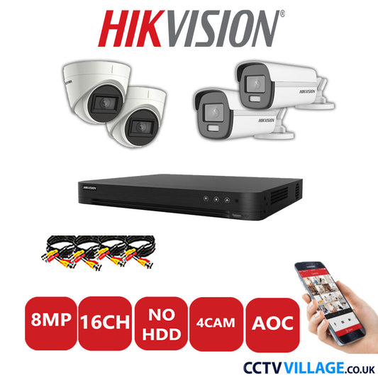 Hikvision 8MP Mix CCTV System 16 Channel DVR-iDS-7216HUHI-M2/S with 2x Turret Cameras DS.2CE78U1T-IT3F White & 2x Bullet Cameras DS.2CE12UF3T-E White No HDD Full Kit