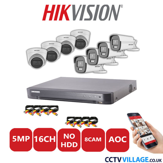 Hikvision 5MP Mix CCTV System 16 Channel DVR-iDS-7216HQHI-K1/4S with 4x Turret Cameras DS.2CE78HOT-ITM3S White & 4x Bullet Cameras DS.2CE12KF0T-LFS White No HDD Full Kit