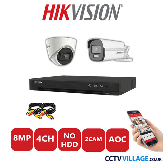 Hikvision 8MP Mix CCTV System 4 Channel DVR-iDS-7204HUHI-M1/S with 1x Turret Camera DS.2CE78U1T-IT3F White & 1x Bullet Camera DS.2CE12UF3T-E White No HDD Full Kit