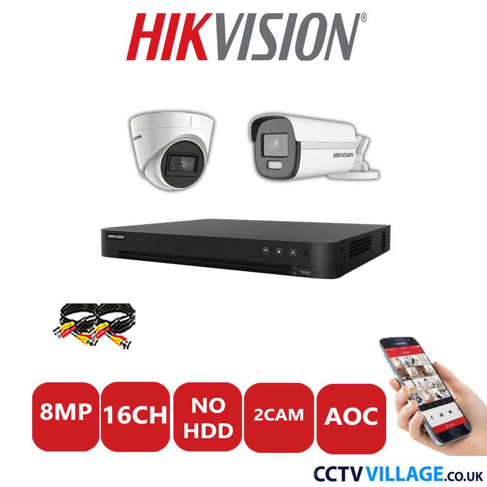 Hikvision 8MP Mix CCTV System 16 Channel DVR-iDS-7216HUHI-M2/S with 1x Turret Camera DS.2CE78U1T-IT3F White & 1x Bullet Camera DS.2CE12UF3T-E White No HDD Full Kit