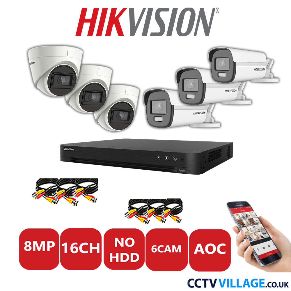 Hikvision 8MP Mix CCTV System 16 Channel DVR-iDS-7216HUHI-M2/S with 3x Turret Cameras DS.2CE78U1T-IT3F White & 3x Bullet Cameras DS.2CE12UF3T-E White No HDD Full Kit