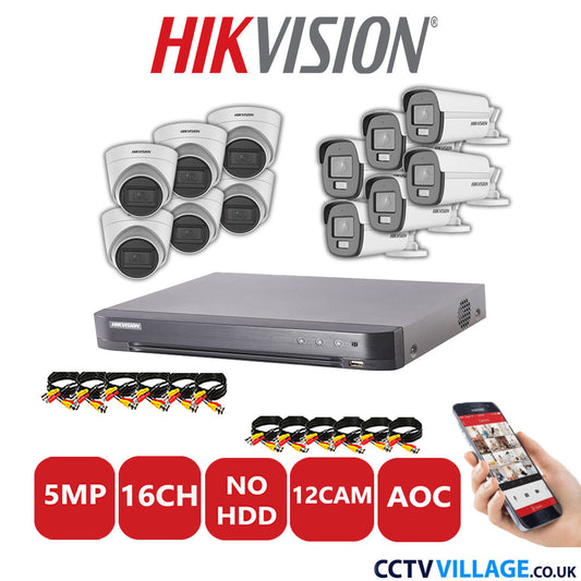 Hikvision 5MP Mix CCTV System 16 Channel DVR-iDS-7216HQHI-K1/4S with 6x Turret Cameras DS.2CE78HOT-ITM3S White & 6x Bullet Cameras DS.2CE12KF0T-LFS White No HDD Full Kit