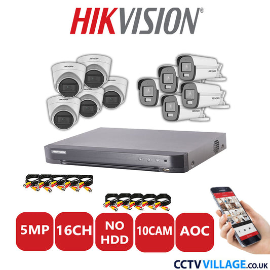 Hikvision 5MP Mix CCTV System 16 Channel DVR-iDS-7216HQHI-K1/4S with 5x Turret Cameras DS.2CE78HOT-ITM3S White & 5x Bullet Cameras DS.2CE12KF0T-LFS White No HDD Full Kit