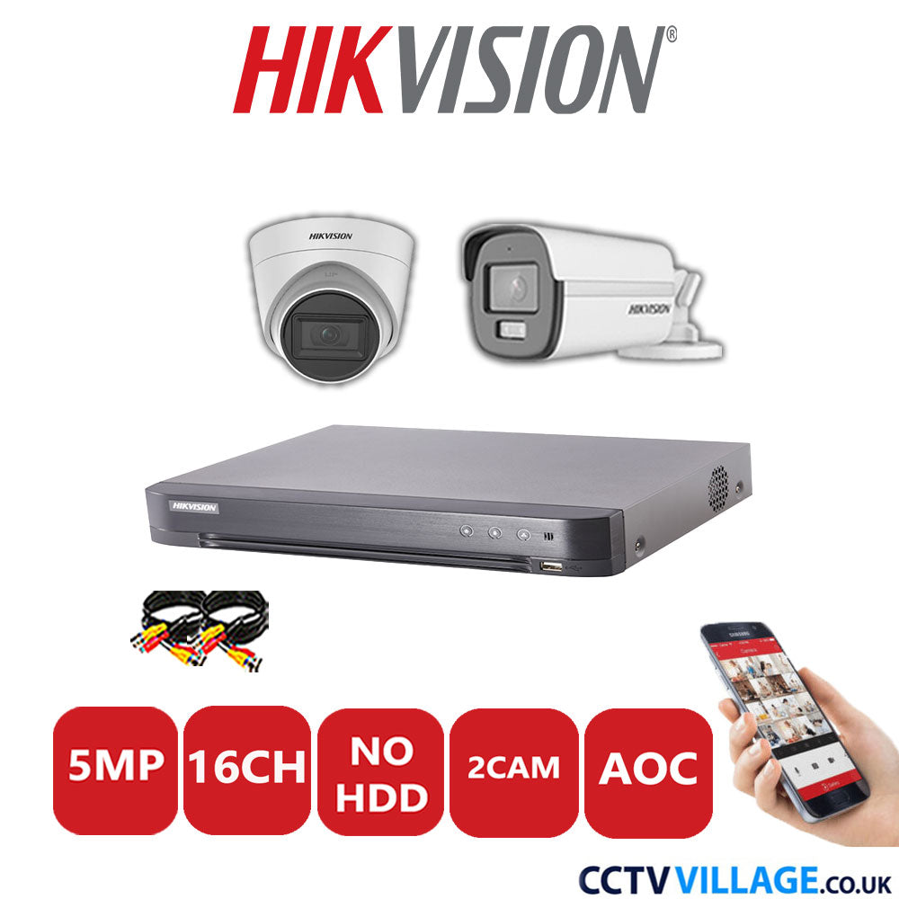 Hikvision 5MP Mix CCTV System 16 Channel DVR-iDS-7216HQHI-K1/4S with 1x Turret Camera DS.2CE78HOT-ITM3S White & 1x Bullet Camera DS.2CE12KF0T-LFS White No HDD Full Kit