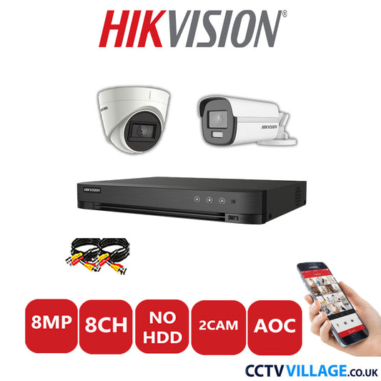 Hikvision 8MP Mix CCTV System 8 Channel DVR-iDS-7208HUHI-M1/S with 1x Turret Camera DS.2CE78U1T-IT3F White & 1x Bullet Camera DS.2CE12UF3T-E White No HDD Full Kit