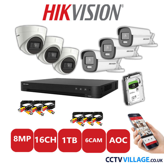 Hikvision 8MP Mix CCTV System 16 Channel DVR-iDS-7216HUHI-M2/S with 3x Turret Cameras DS.2CE78U1T-IT3F White & 3x Bullet Cameras DS.2CE12UF3T-E White 1TB HDD Full Kit