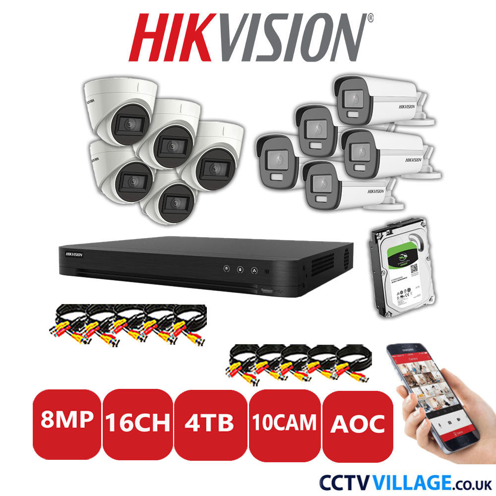 Hikvision 8MP Mix CCTV System 16 Channel DVR-iDS-7216HUHI-M2/S with 5x Turret Cameras DS.2CE78U1T-IT3F White & 5x Bullet Cameras DS.2CE12UF3T-E White 4TB HDD Full Kit