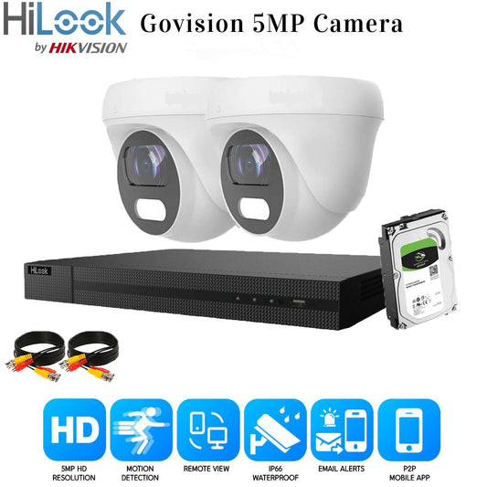 HIKVISION CCTV SYSTEM 5MP AUDIO MIC CAMERA ColorVU SECURITY KIT Mobile bundle UK 4CH DVR 2xCameras (white) 1TB HDD