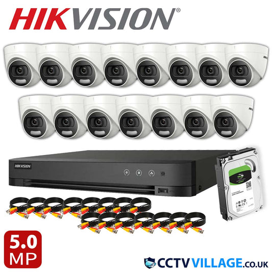 Hikvision 15x Camera Kit 16 Channel 1080p 1U H.265 AcuSense DVR with 1TB HDD 5MP ColorVu Fixed Turret Camera DS-2CE72HFT-F(3.6mm)