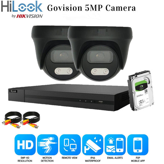 HIKVISION CCTV SYSTEM 5MP AUDIO MIC CAMERA ColorVU SECURITY KIT Mobile bundle UK 4CH DVR 2xCameras (gray) 1TB HDD