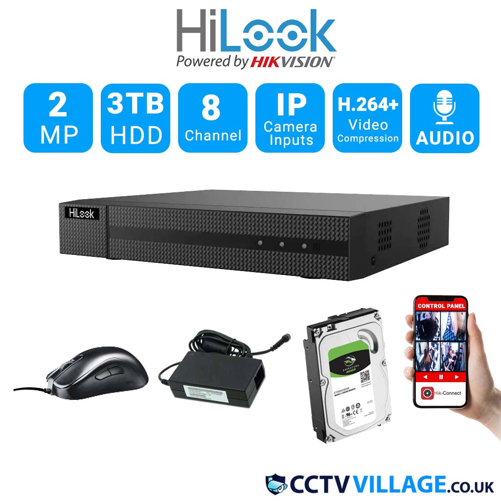 HIKVISION HILOOK DVR 8CH TURBO CCTV 1080P FULL HD CHANNEL AHD TVI CVI (DVR-208G-F1) 3TB HDD