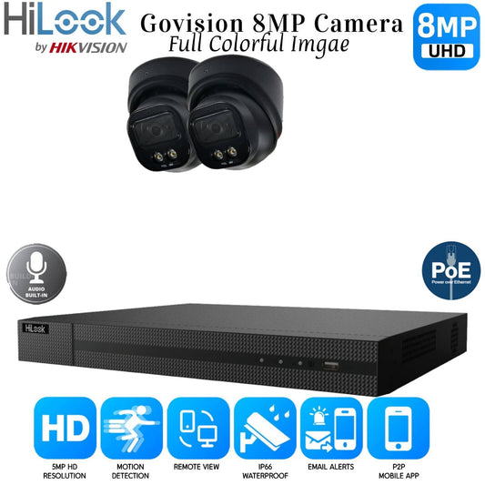 8MP HIKVISION COLORVU AUDIO CCTV SYSTEM IP POE NVR 4K CAMERA MIC NIGHTVISION KIT 4CH NVR 2xCameras (black) 1TB HDD