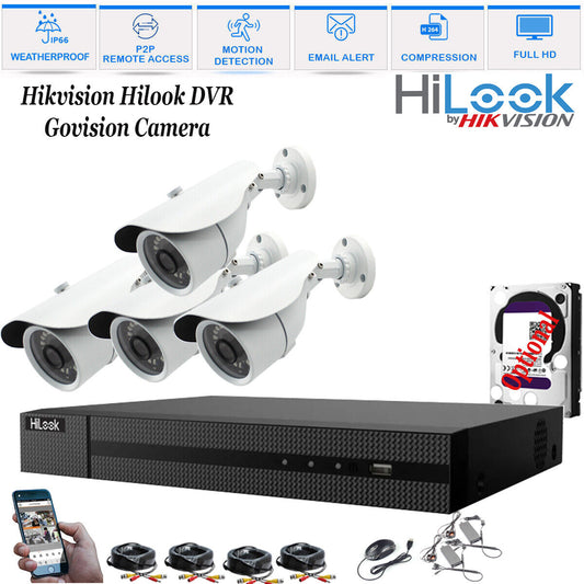 HIKVISION HILOOK CCTV HD 1080P NIGHTVISION OUTDOOR DVR HOME SECURITY SYSTEM KIT 8CH DVR 4xCameras (white) 4TB HDD