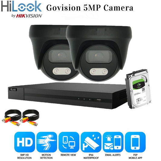 HIKVISION COLORVU CCTV SYSTEM HD 5MP 24/7 COLORVu CAMERA KIT UK 4CH DVR 2x Cameras (gray) 1TB HDD