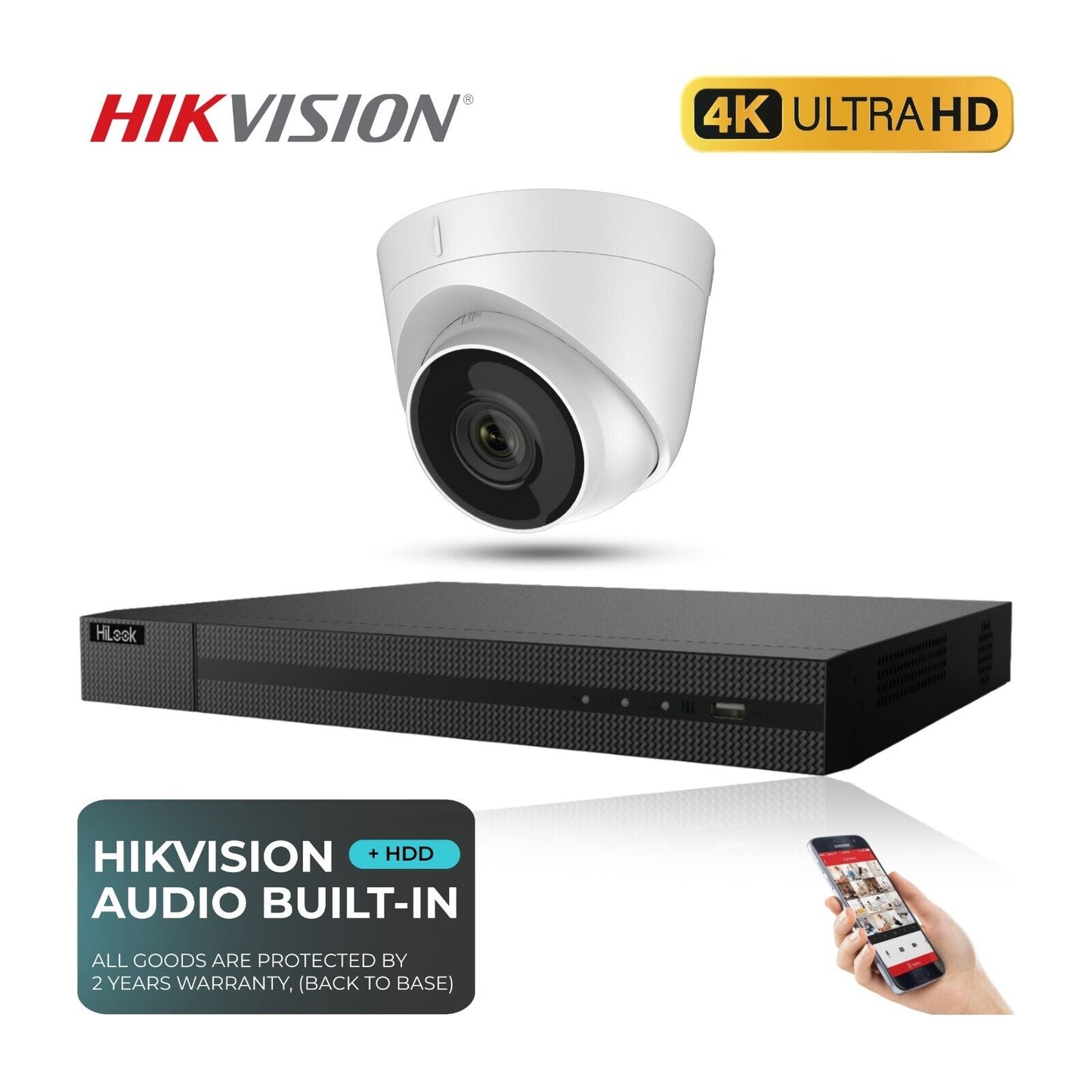 HiLook 4K IP CCTV SYSTEM POE 8 MP AUDIO MIC CAMERA NIGHT VISION SECURITY KIT 4CH NVR 1x Camera 4TB HDD