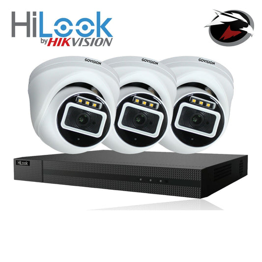 HIKVISION CCTV HD 5MP COLORFUL NIGHT & DAY OUTDOOR DVR HOME SECURITY SYSTEM KIT 4CH DVR 3x Cameras (white) 4TB HDD