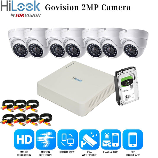 Hikvision Home Outdoor CCTV Security Camera System Kit HD 1080P 4CH DVR IR NIGHT 8CH DVR 7xCameras (white) 500GB HDD