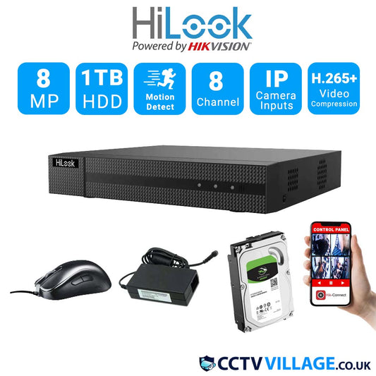 HIKVISION HILOOK 8 CHANNEL CCTV DVR HDMI 4K FULL HD 8MP RECORDER AHD HDMI UK (DVR-208U-M1) 1TB HDD