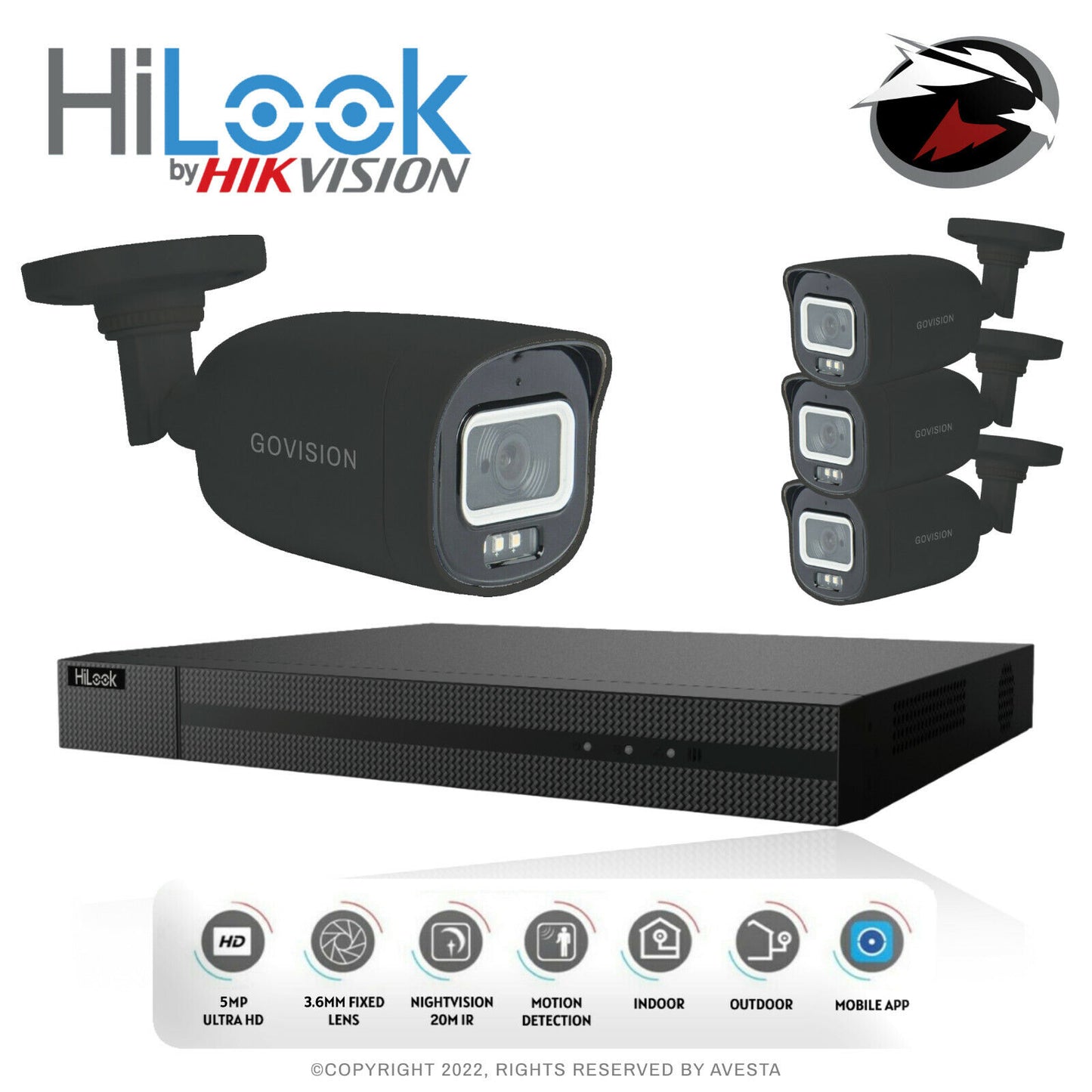 HIKVISION CCTV HD 5MP NIGHT VISION COLORFUL OUTDOOR DVR HOME SECURITY SYSTEM KIT 8CH DVR 4x Cameras (gray) 3TB HDD