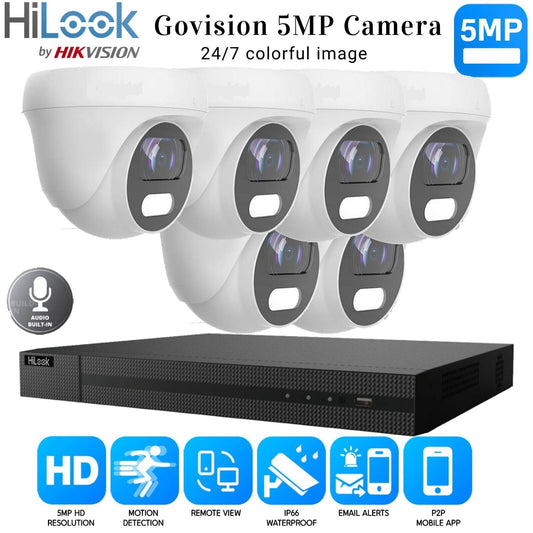 HIKVISION COLORVU CCTV SYSTEM HD 5MP 24/7 COLORVu CAMERA KIT UK 8CH DVR 6x Cameras (white) 1TB HDD