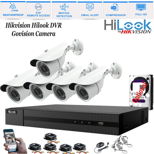 HIKVISION HILOOK CCTV HD 1080P NIGHTVISION OUTDOOR DVR HOME SECURITY SYSTEM KIT 8CH DVR 5xCameras (white) 4TB HDD