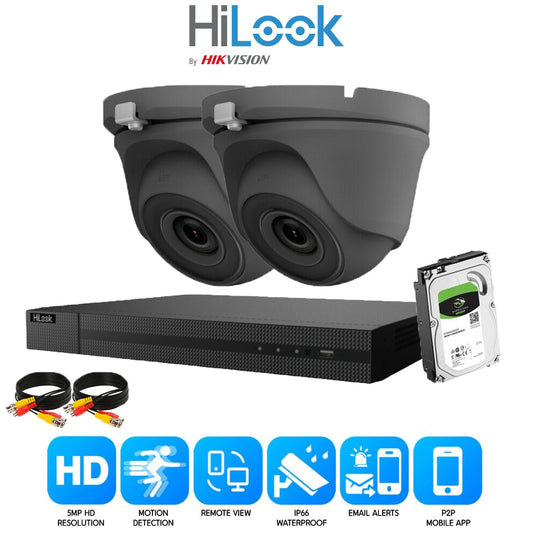 Hilook 5MP Full CCTV Security System. 4CH DVR and 2x Ultra Outdoor Cameras and 1TB HDD