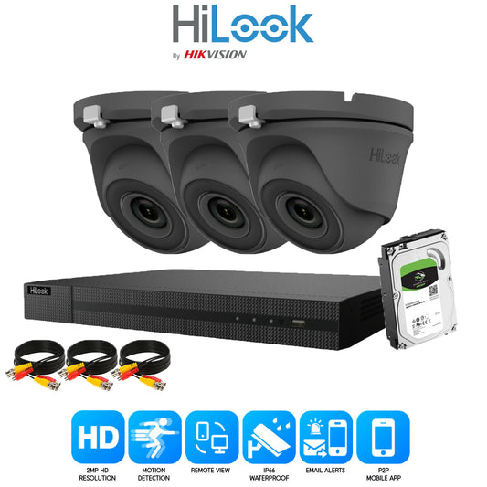 Hilook 2MP Full CCTV Security System. 4CH DVR and 3x Turret Cameras and 1TB HDD