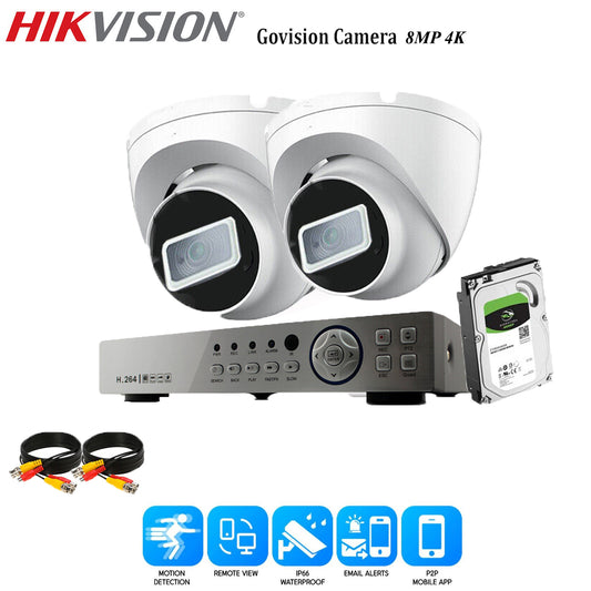 8MP CCTV 4K KIT DVR SYSTEM OUTDOOR ULTRA HD HOME CAMERA SECURITY KIT NIGHTVISION 4CH DVR 2xCameras (white) 1TB HDD