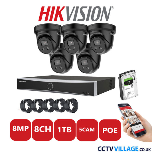 Hikvision 8MP IP system five cameras with audio 1TB