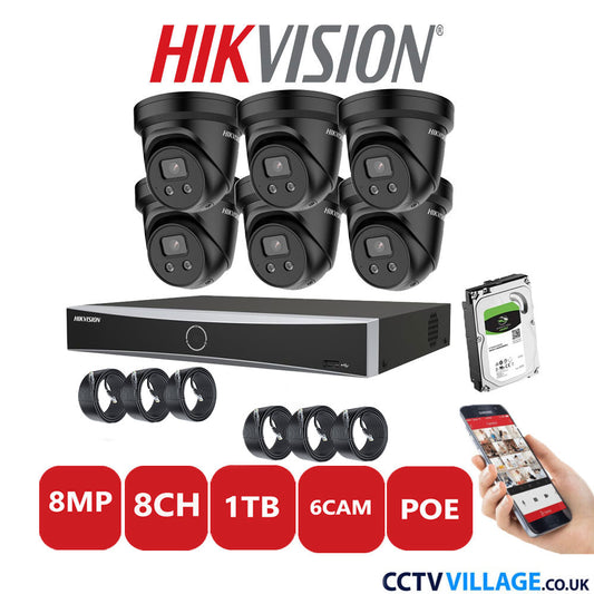 Hikvision 8MP IP system six cameras with audio 1TB