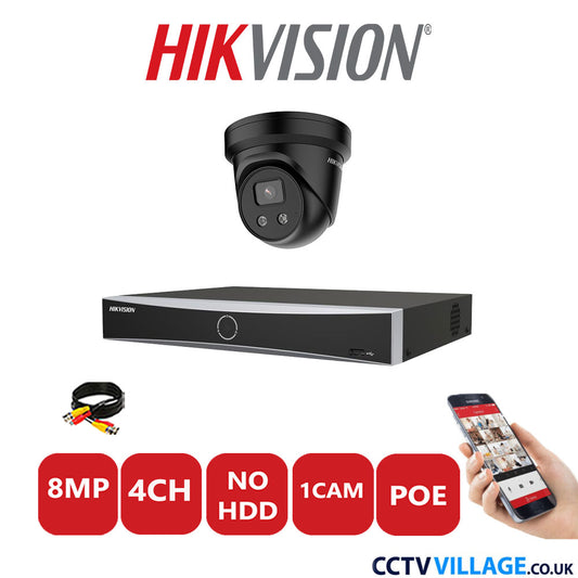 Hikvision 8MP IP CCTV Kit 4 Channel NVR-DS7604NXI-K1/4P with 1x Turret Camera DS-2CD2386G2-IU Black No HDD Full Kit